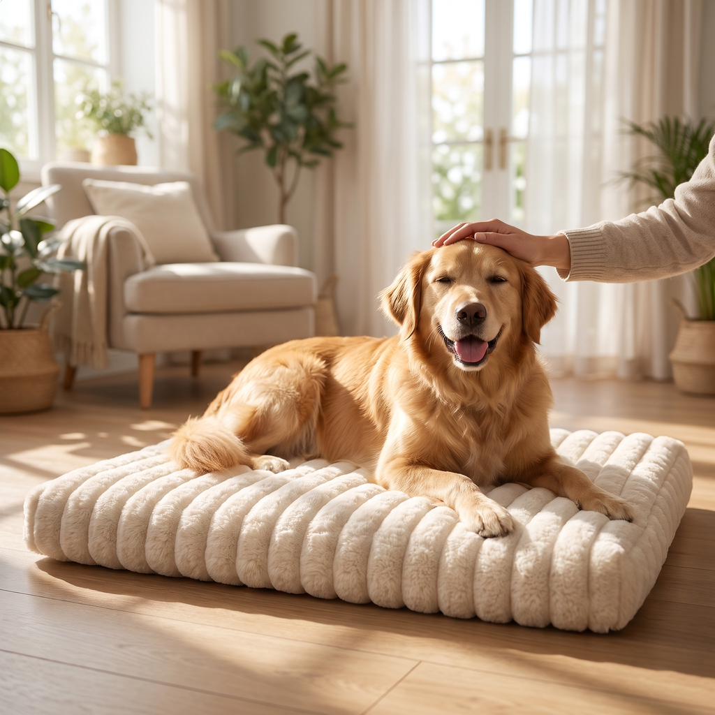 Dog relaxing and cooling down on the pressure-activated cooling gel mat