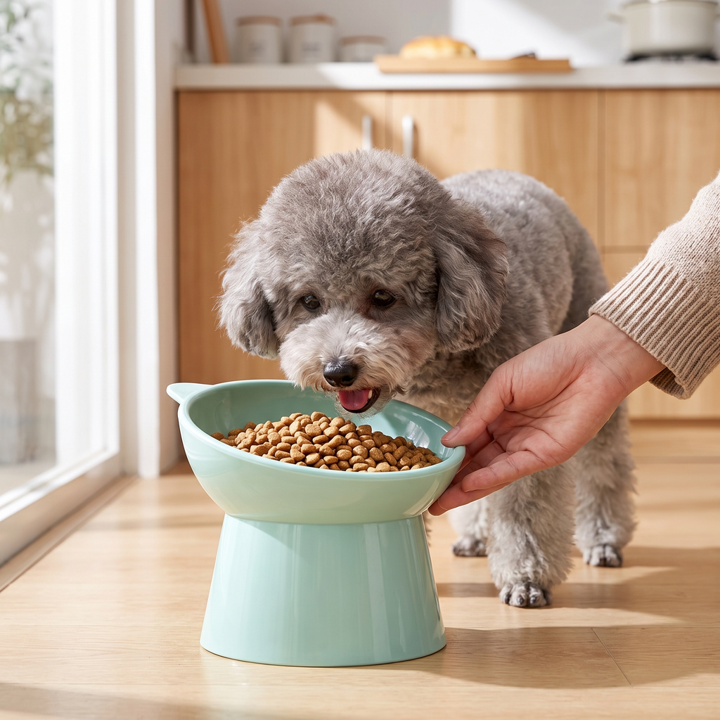 Dog eating from the slow feeder maze bowl