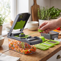 Person dicing vegetables fast with the pull-string food chopper