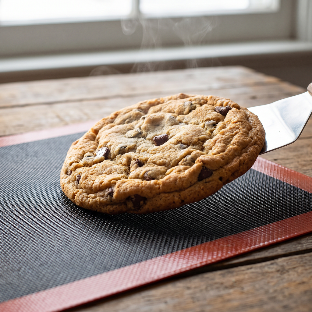 Cookies lifting cleanly off the silicone baking mat