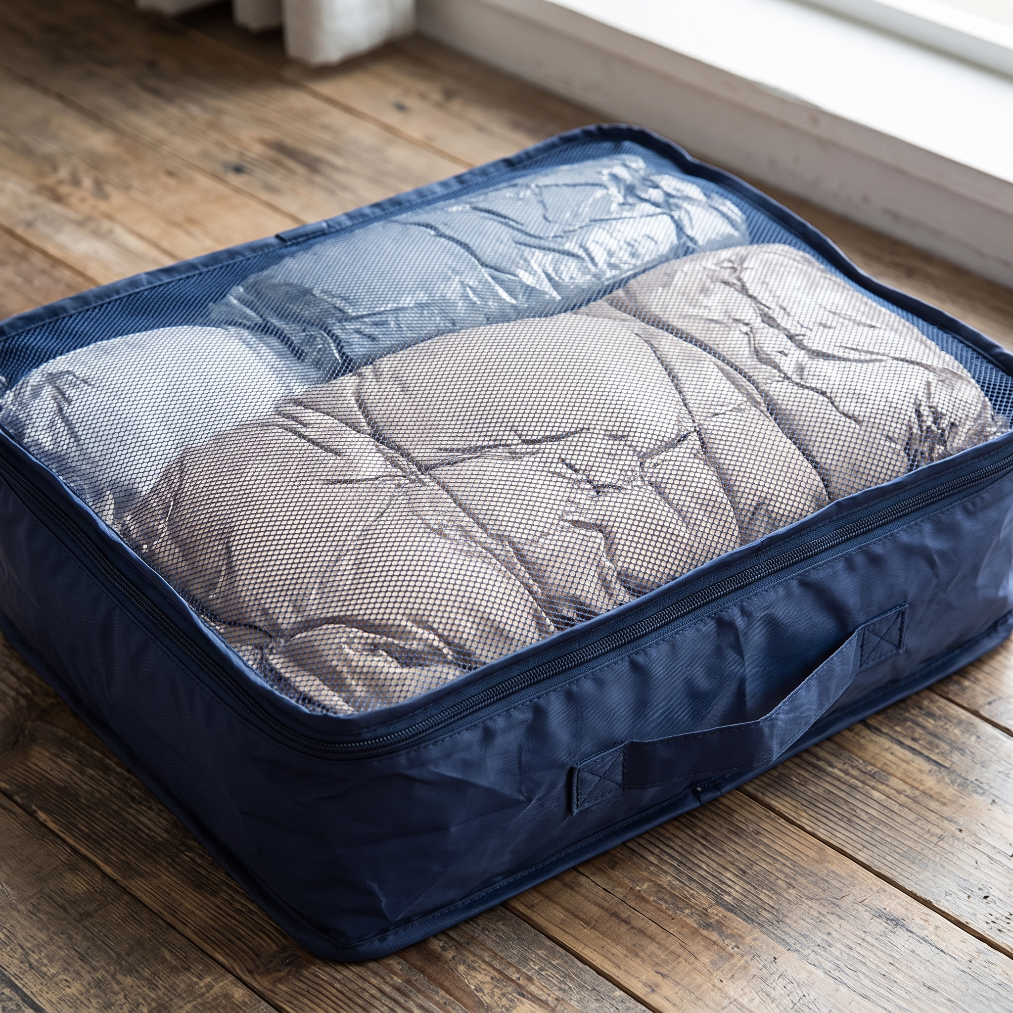 Vacuum storage bag compressed flat to save space