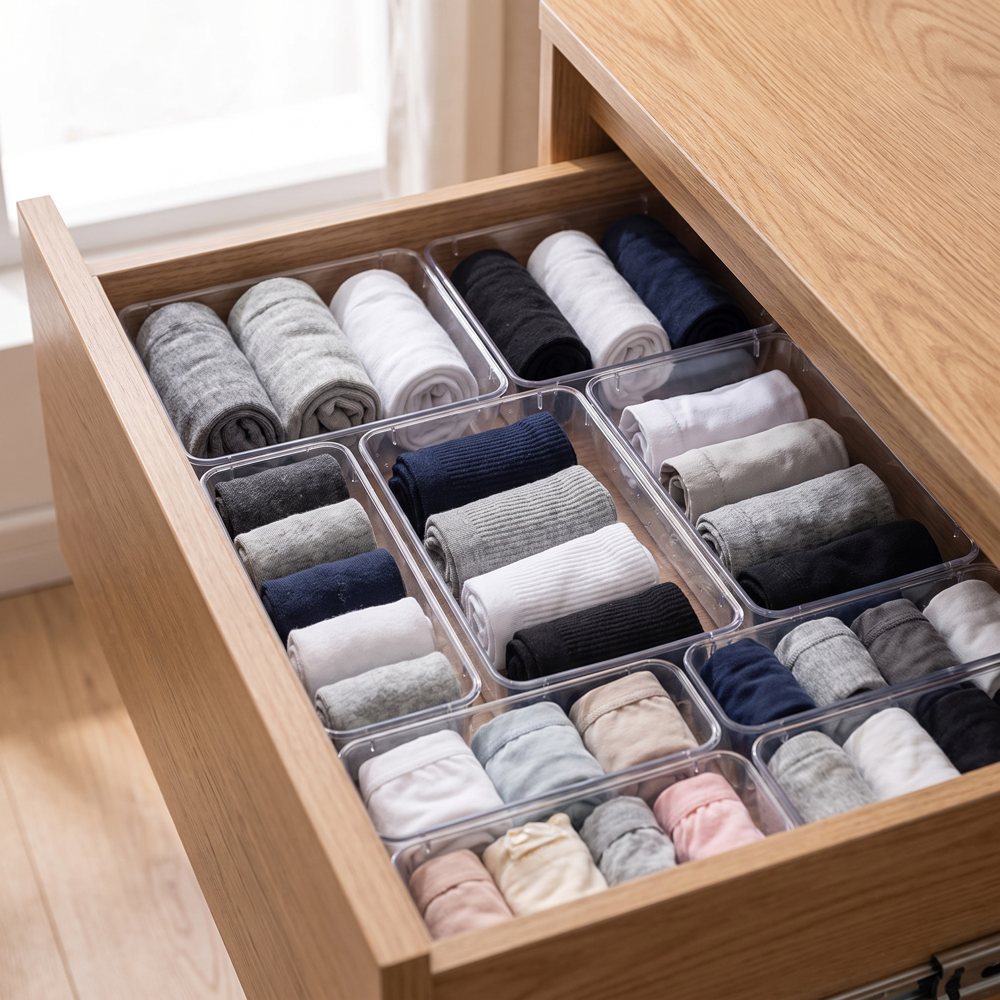Drawer neatly divided into compartments