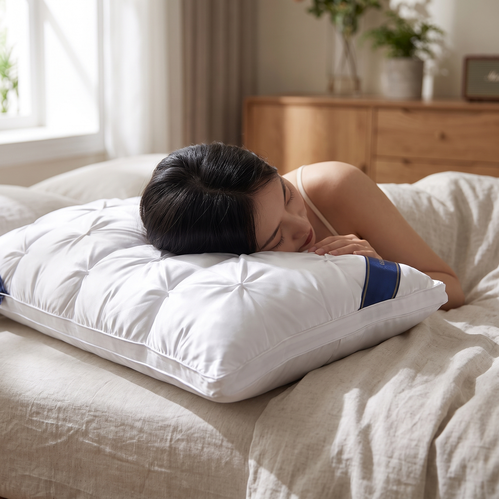Person resting on the smooth satin pillowcase for less frizz