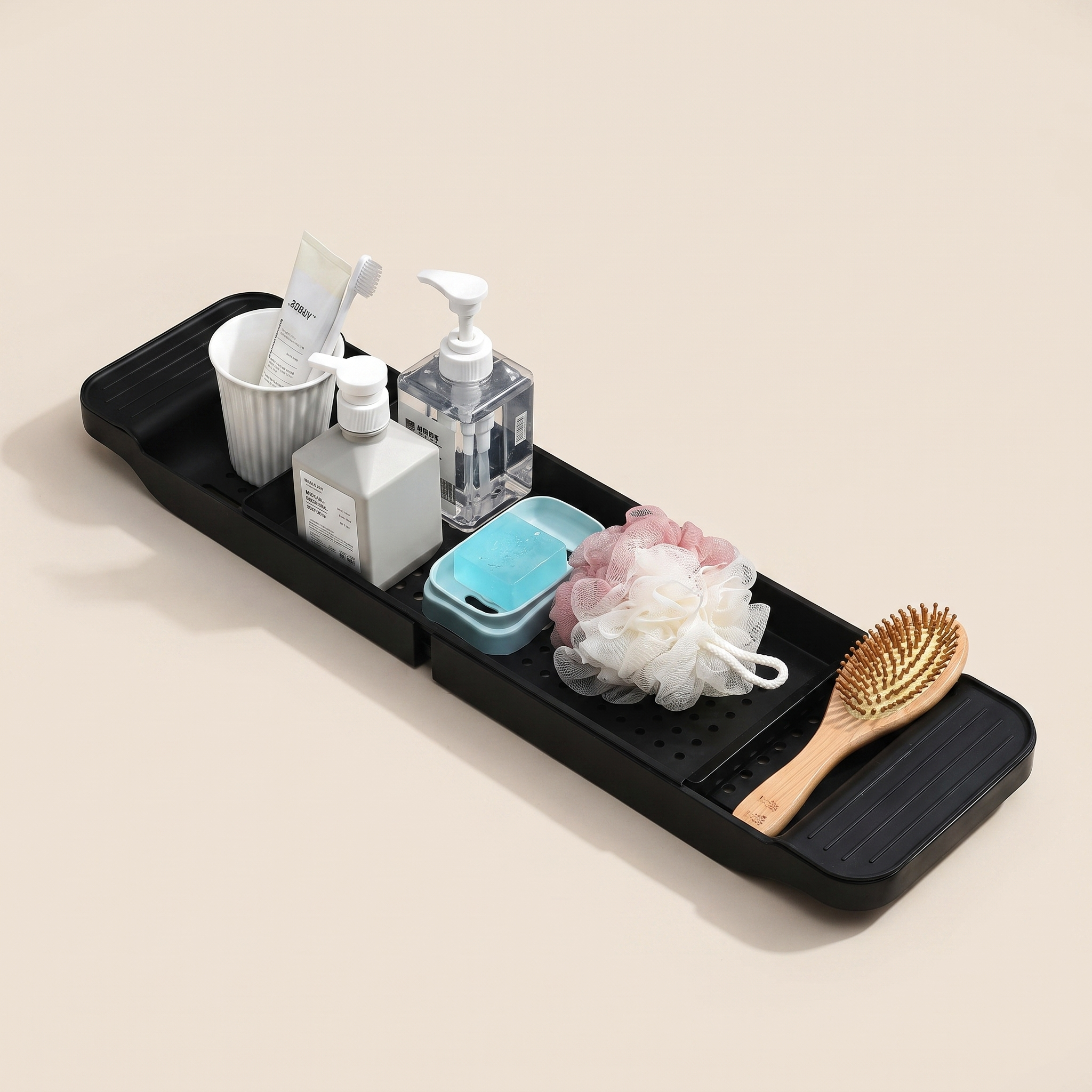 Extendable bamboo bath caddy tray product shot