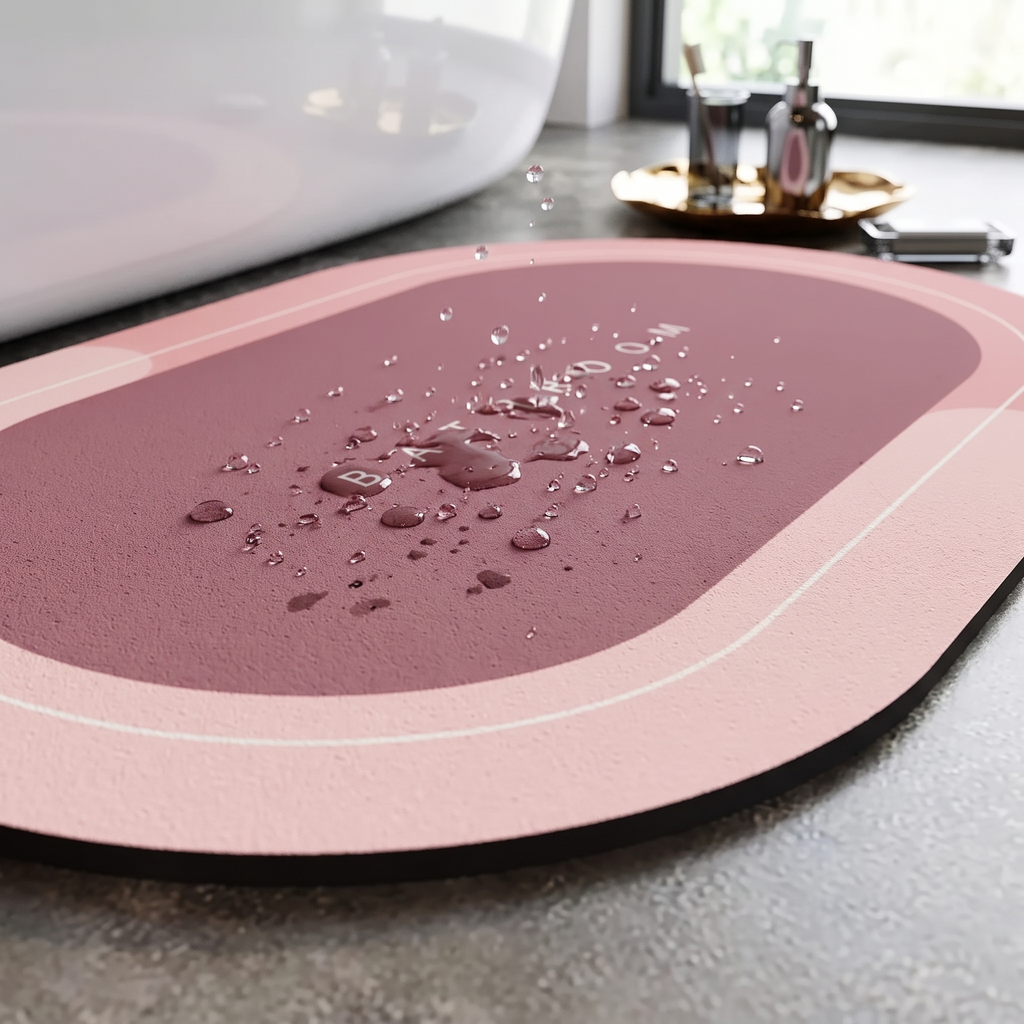 Water absorbing instantly into the diatomite stone bath mat