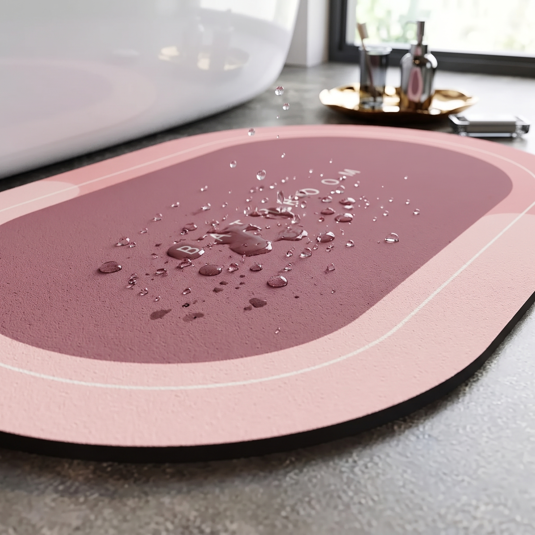 Water absorbing instantly into the diatomite stone bath mat