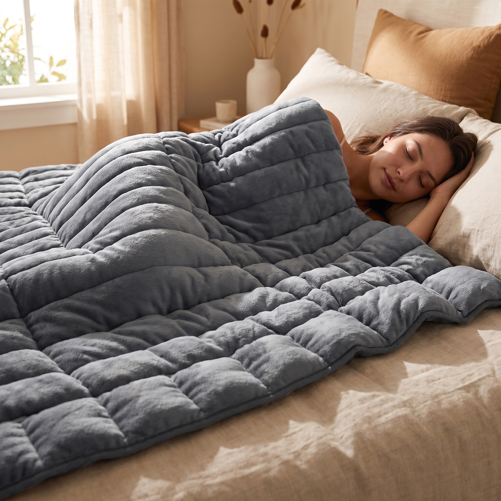 Person sleeping cool under the cooling blanket on a warm night