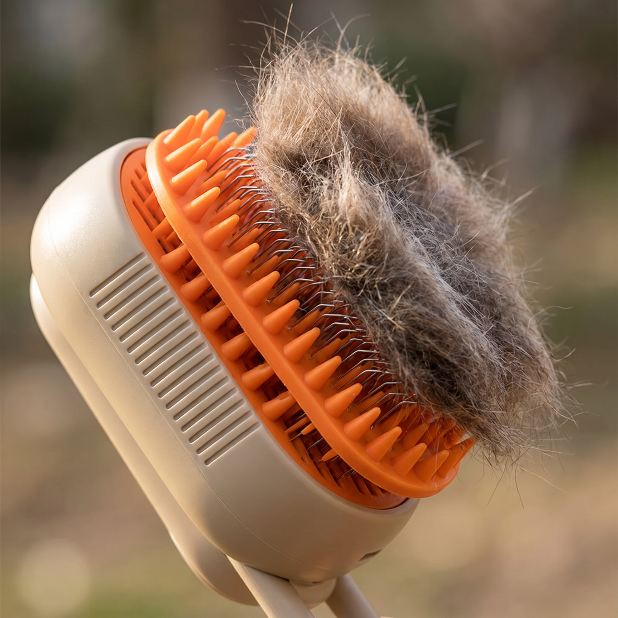 Self-cleaning slicker brush releasing collected fur