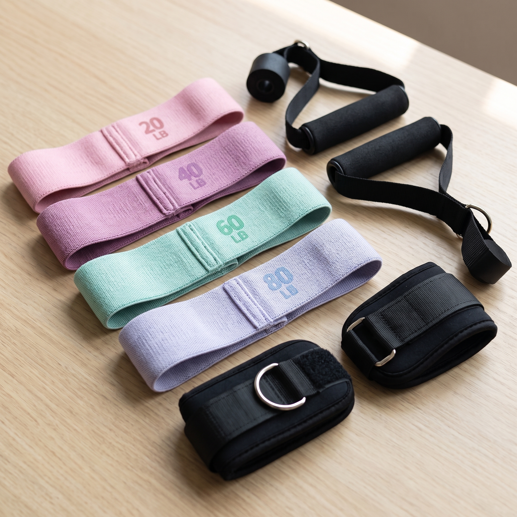 Resistance bands set with handles, ankle straps and door anchor
