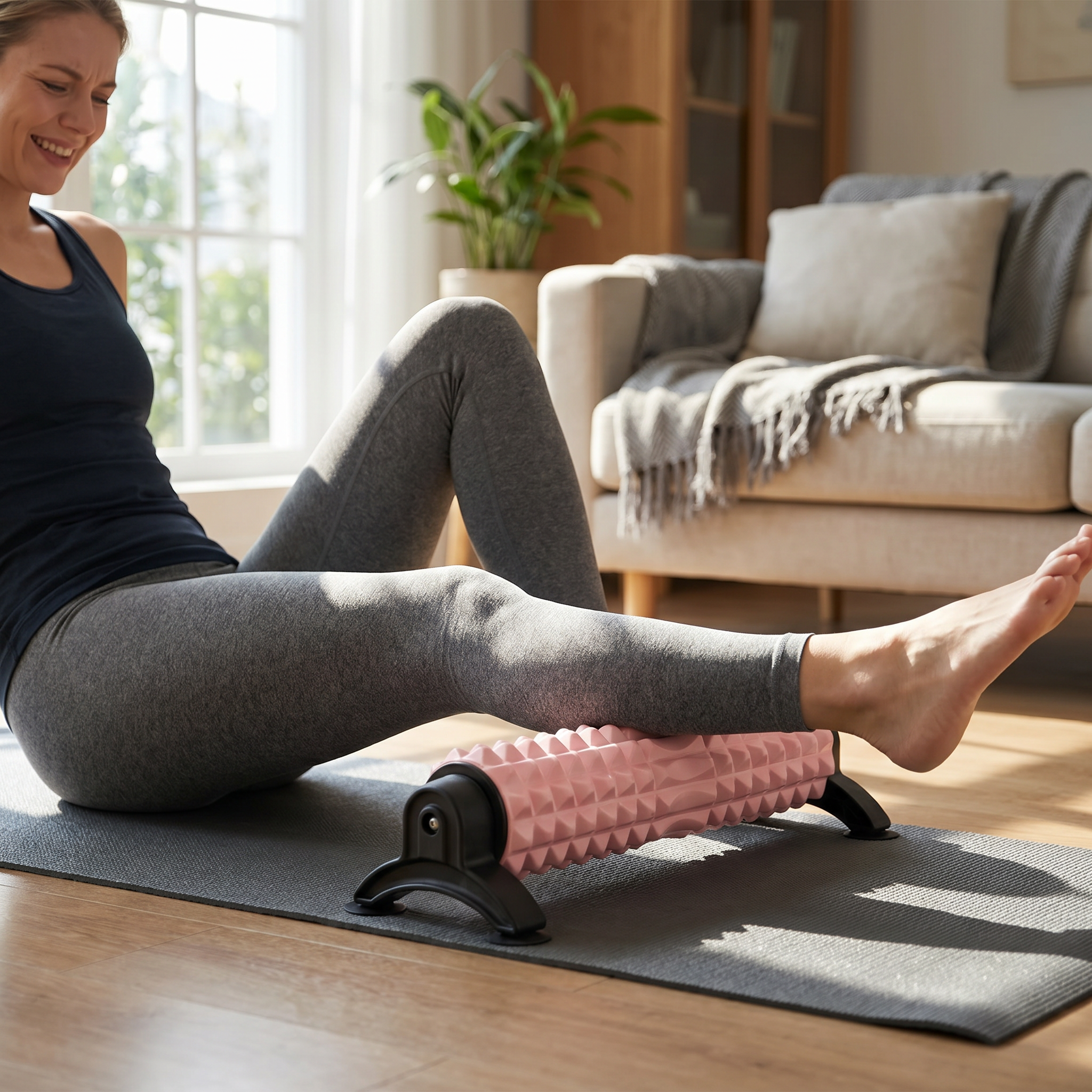 Person rolling out sore leg muscles on the foam roller