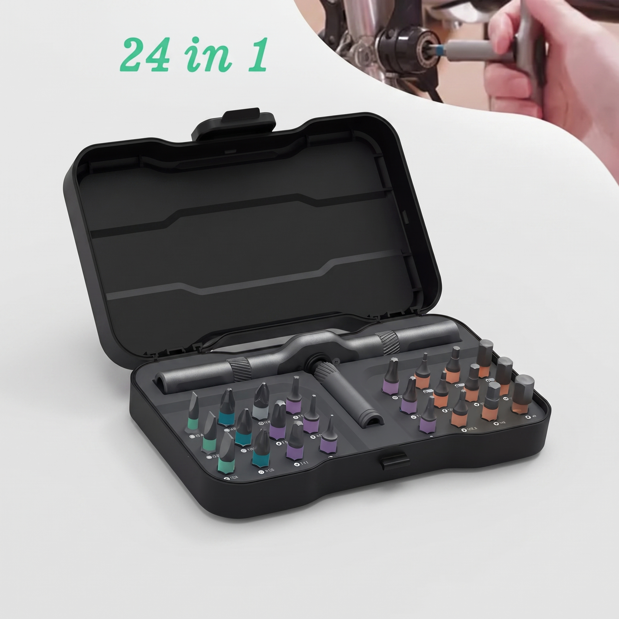 Ratcheting multi-bit screwdriver set product shot