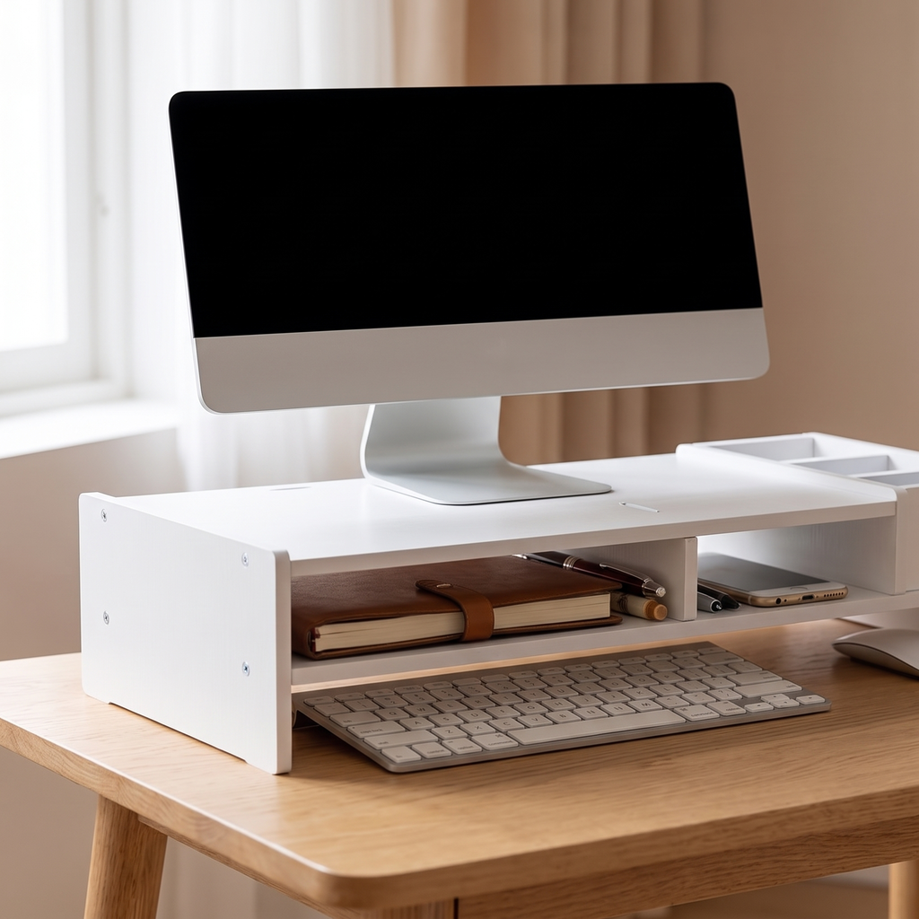 Monitor riser with stationery stored in the compartment underneath