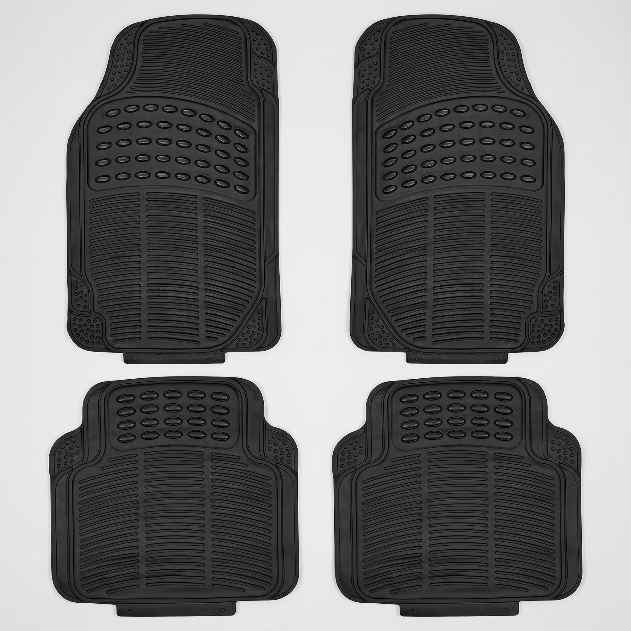 Set of heavy-duty rubber car floor mats product shot