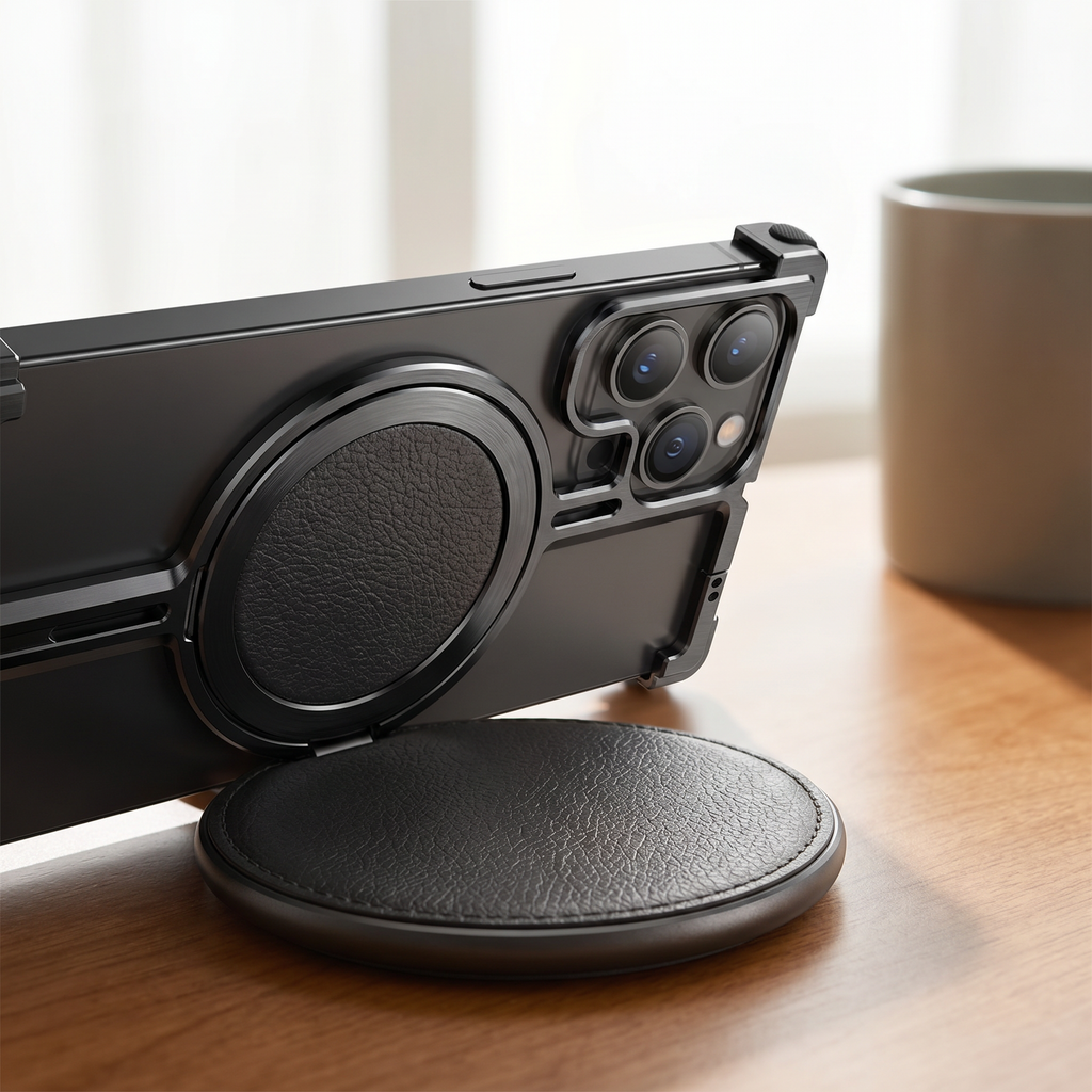 Back of a phone in a magnetic case aligning to a wireless charger