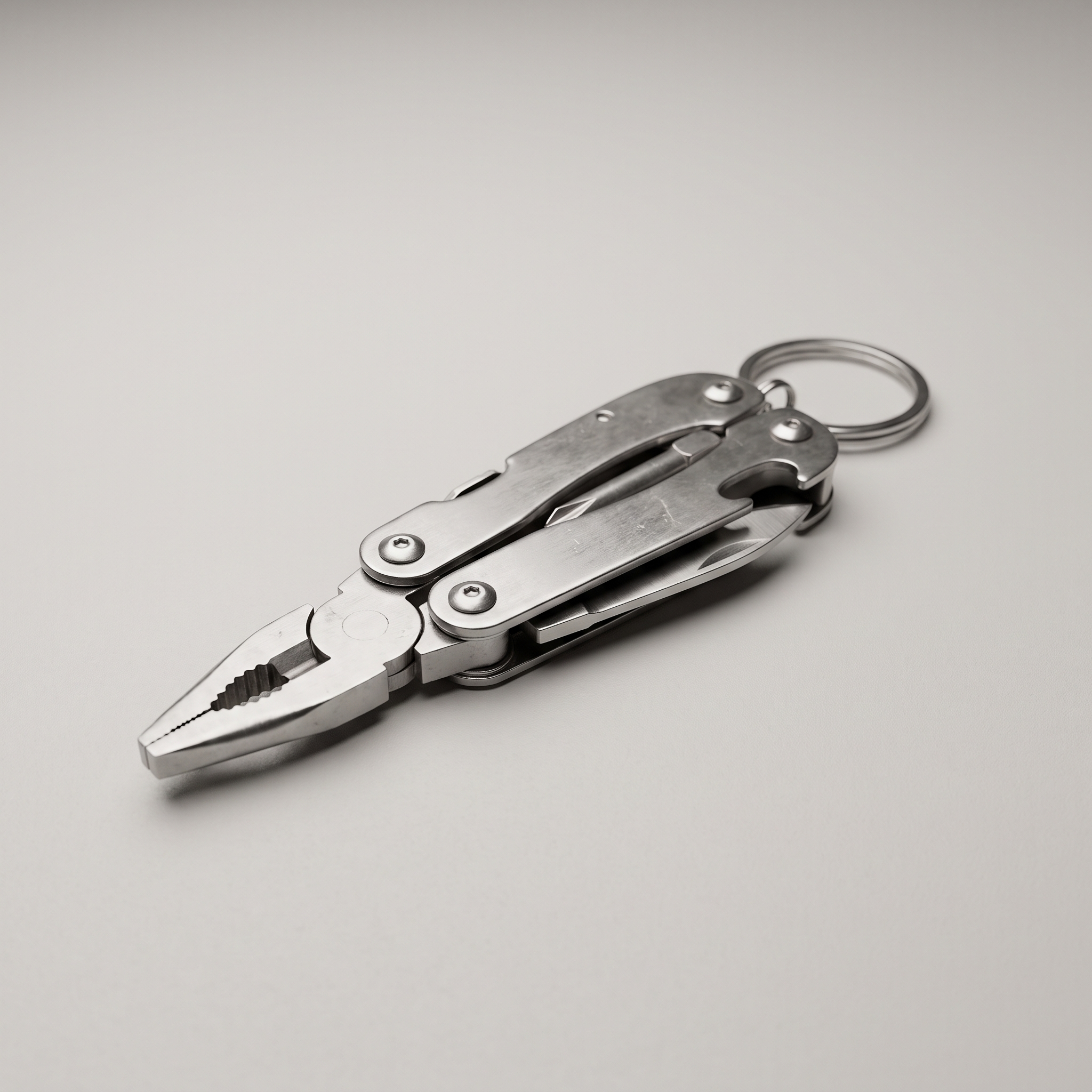 Compact stainless steel keychain multi-tool product shot
