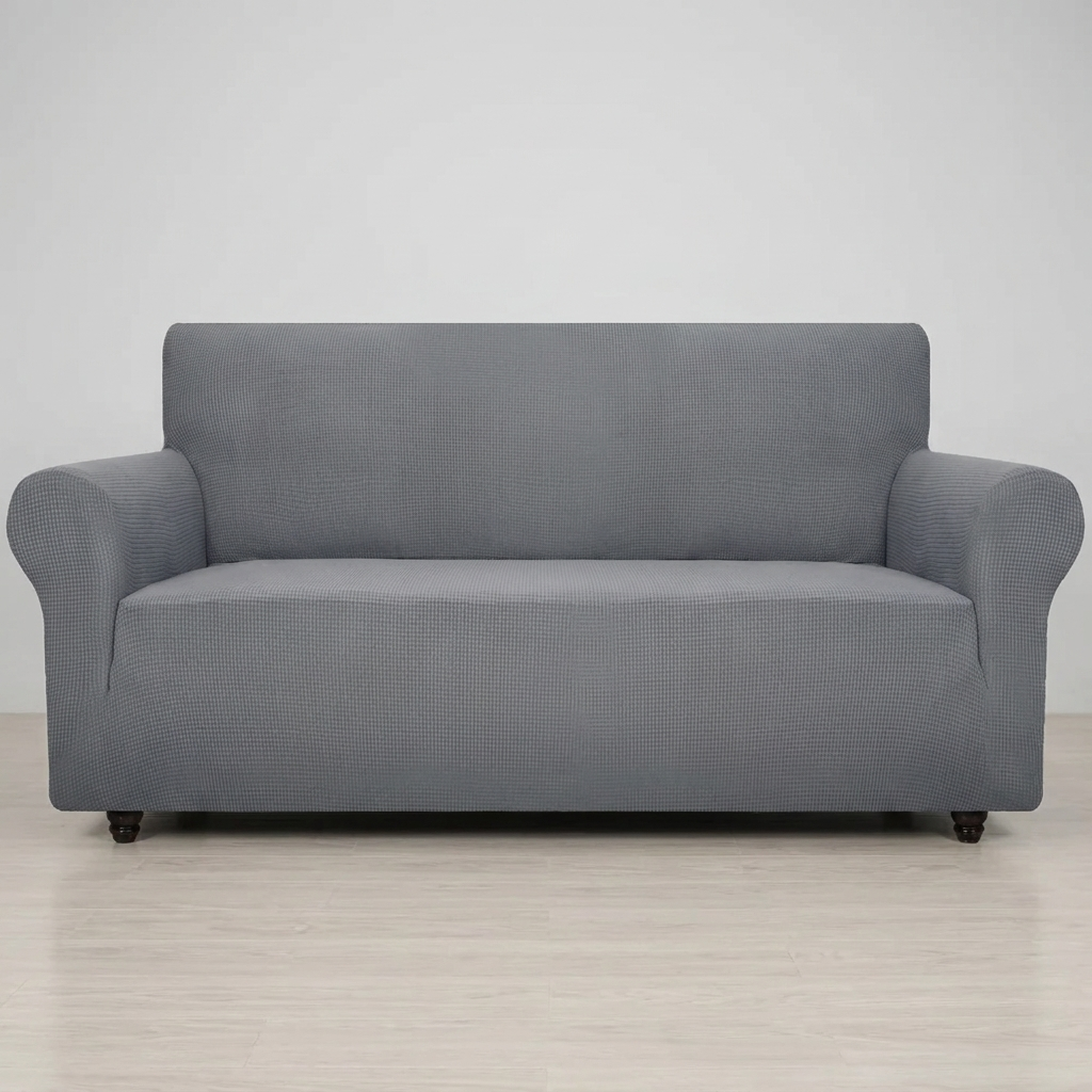 Three-seater sofa dressed in the stretch jacquard cover product shot