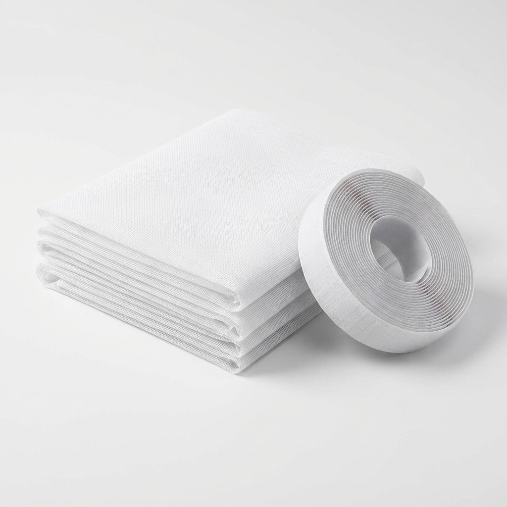 Window fly screen mesh kit with adhesive tape product shot