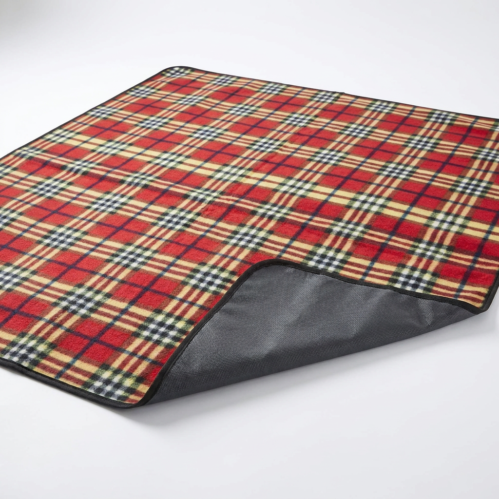 Waterproof picnic blanket with corner folded showing the backing product shot