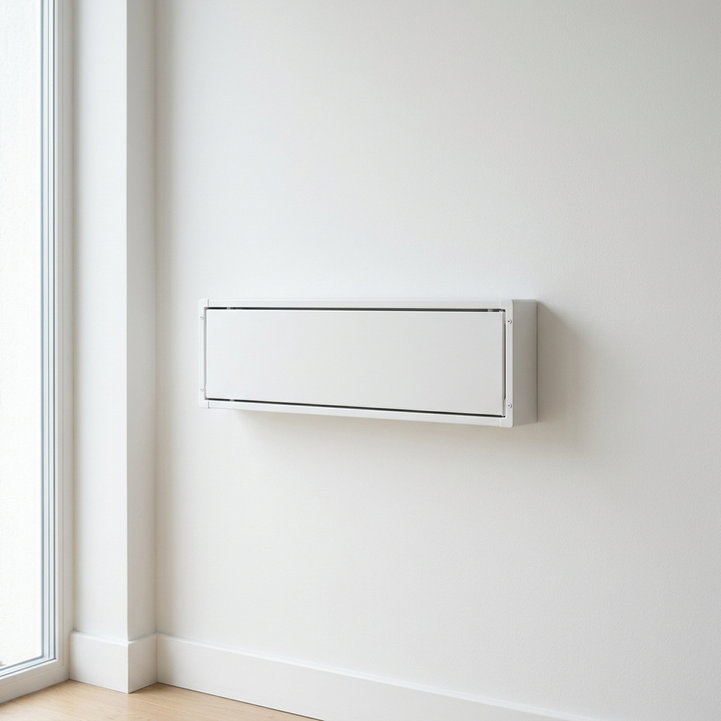Retractable wall-mounted clothes airer closed flush against the wall